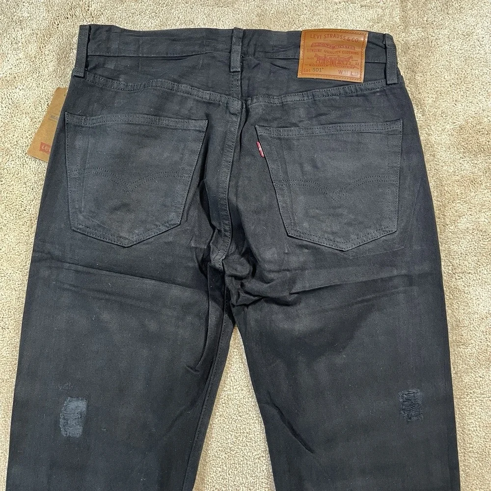levis 501 premium mens jeans 31x32 True Fit‎ 32x32 Distressed Black 100% Cotton